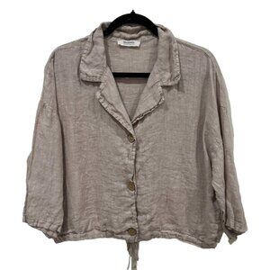 Woolovers 100%‎ Linen Tan Brown Button Down  Top Size US 12 Collar